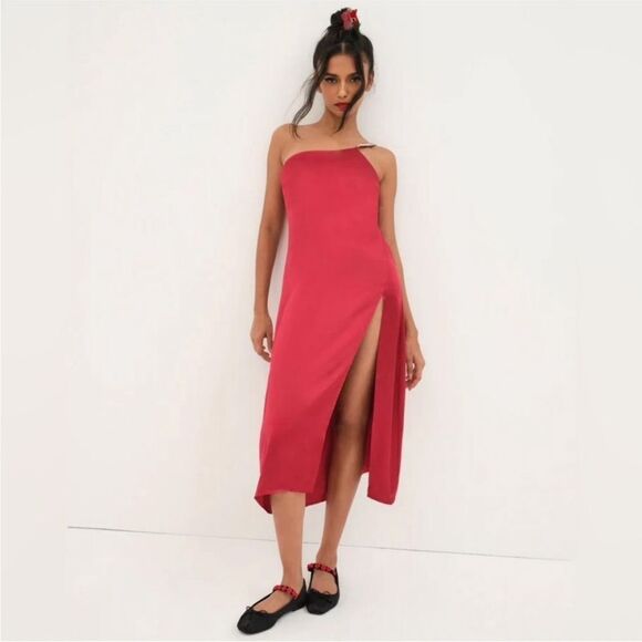 🍋 For Love & Lemons Elora Midi Dress Red Medium $270 - Picture 2 of 9